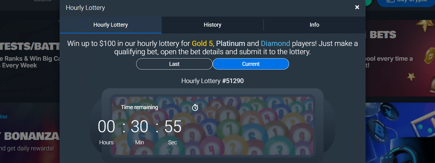 The Bitsler site lottery and its sub-lottery tabs