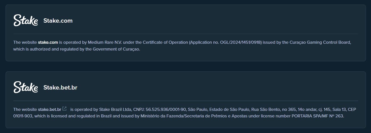 Stake casino licensing details