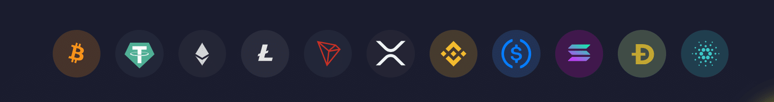 The cryptocurrencies accepted by Metaspins casino. Their logos