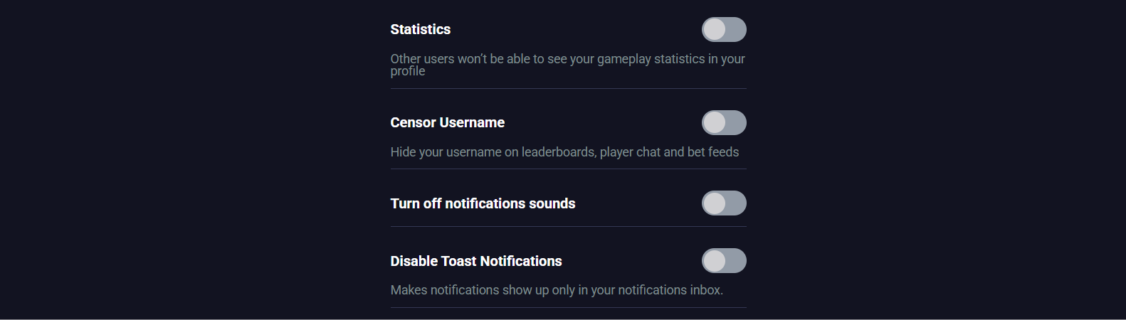 A few of the customization options found in the Metaspins account profile page