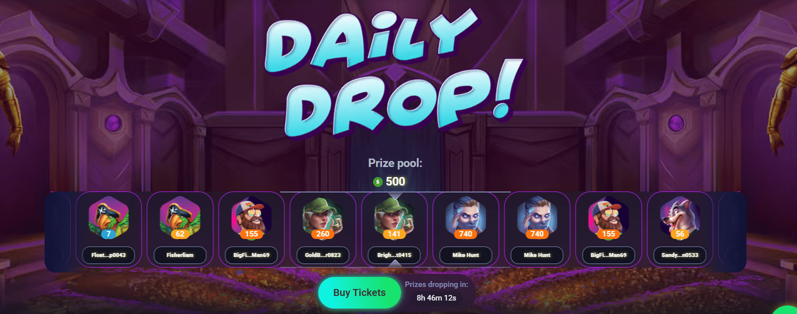 A section of the Daily Drops Metaspins promo page
