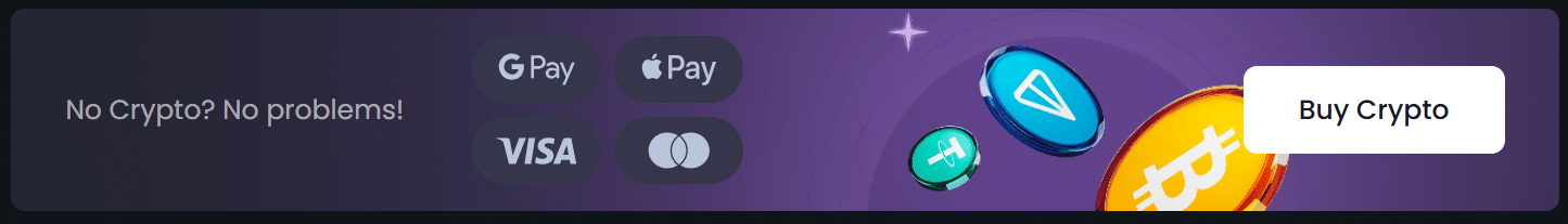 A promo banner for the buy crypto option at RakeBit