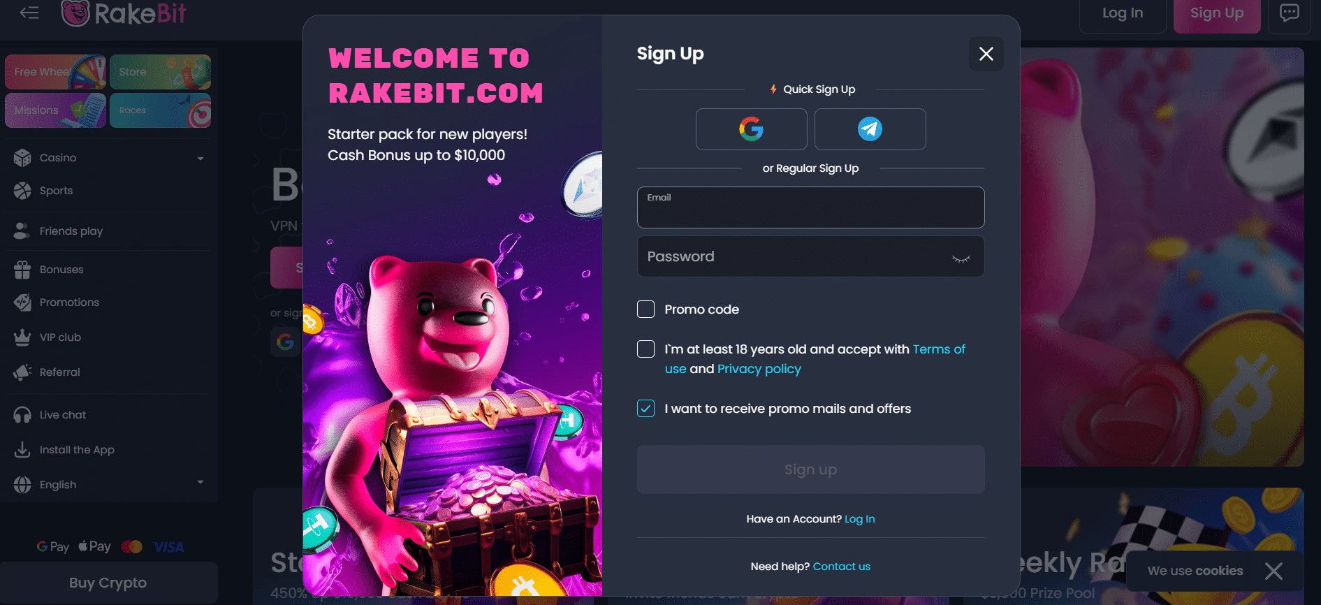 The RakeBit registration form