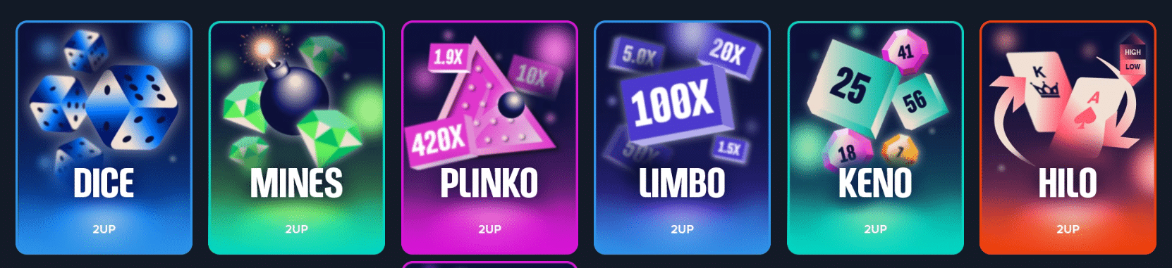 a few of the original provably fair games at 2UP