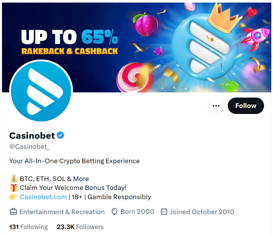 The CasinoBet official X page