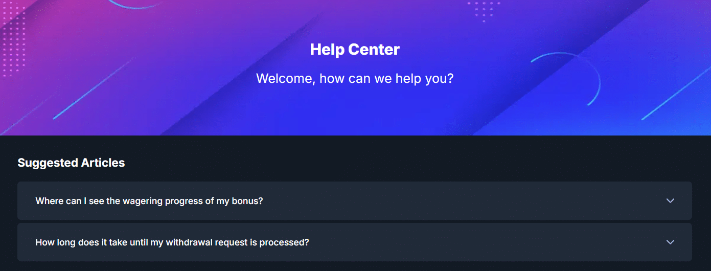 The CasinoBet Help Center page