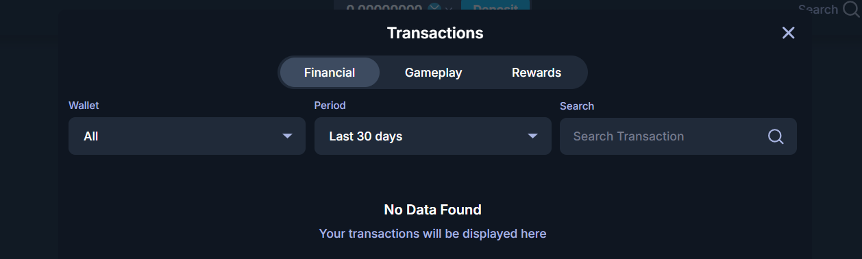 The transaction history panel at CasinoBet casino