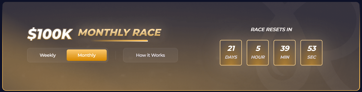 Un banner promocional de la carrera mensual de Rainbet, el concurso de apuestas del sitio.