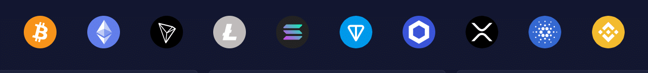 Una imagen de algunas de las criptomonedas aceptadas por Rainbet, con sus logotipos.