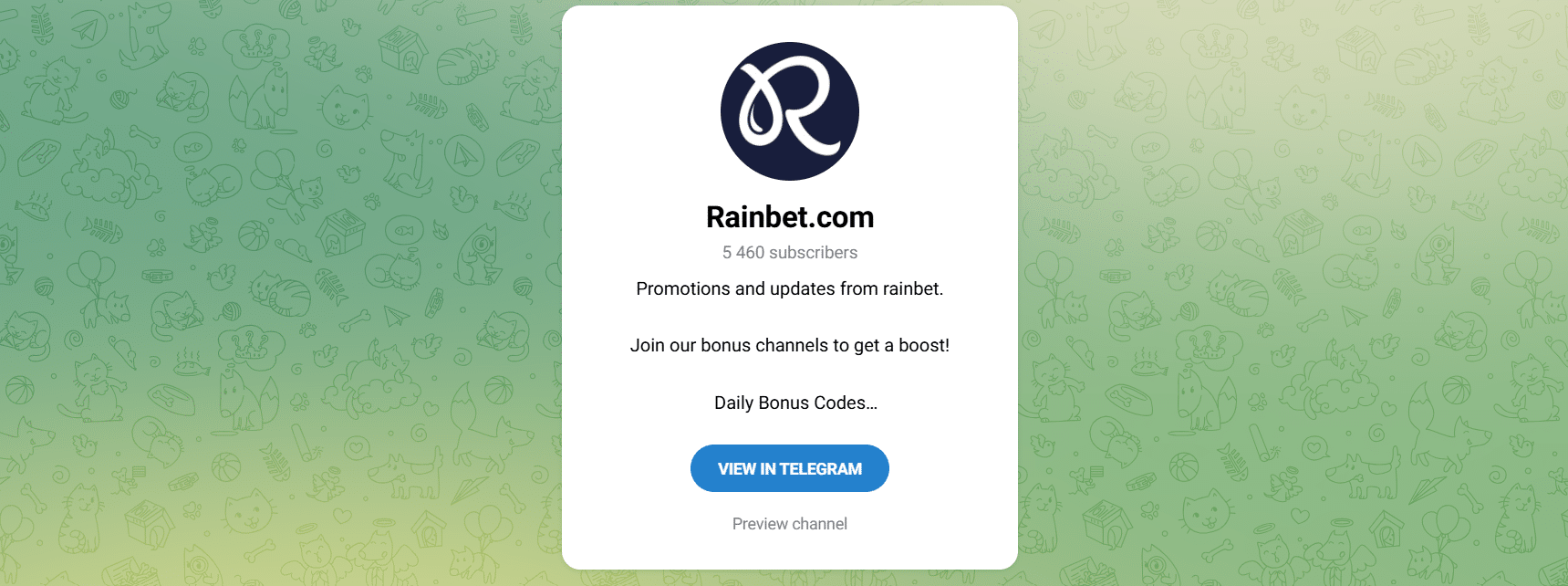 Página del canal de Telegram de Rainbet