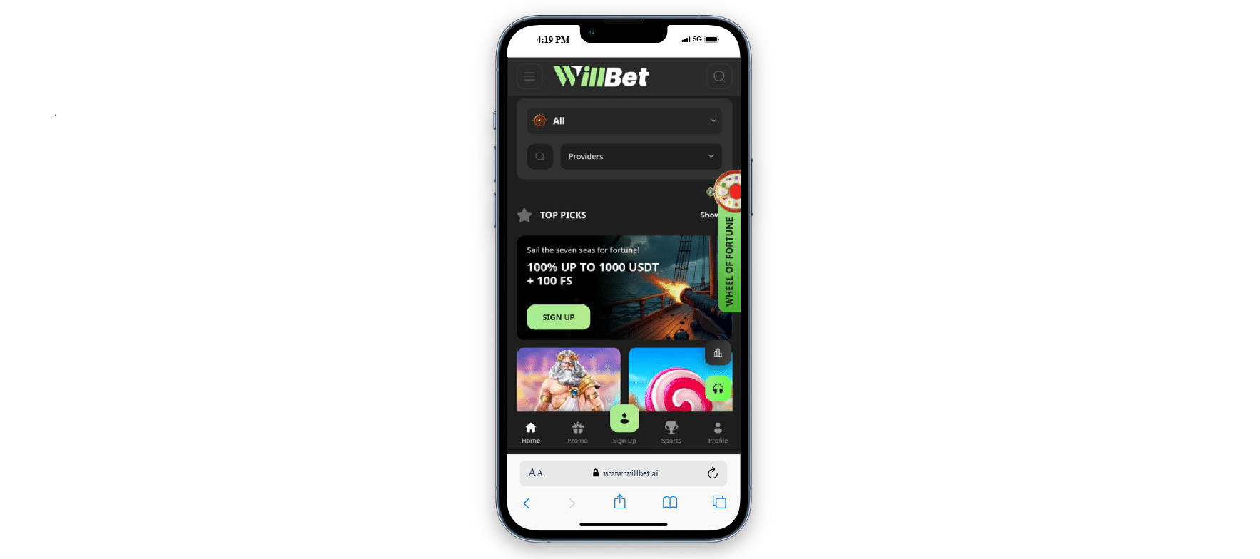 An example of the mobile version of WillBet Casino