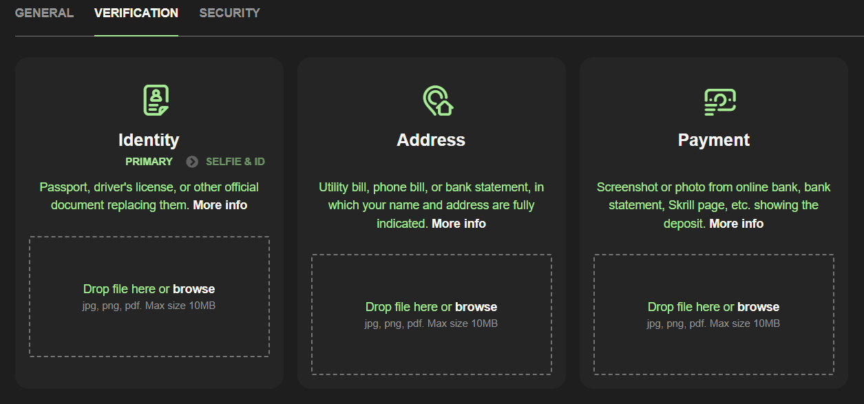The kyc options in your WillBet profile page